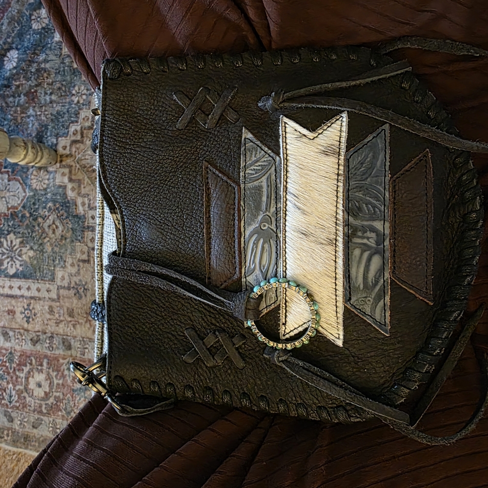 Handcrafted Leather Crossbody Bag - Black and Brown